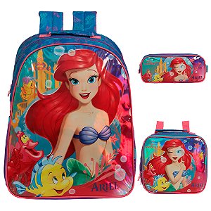 Kit Mochila Infantil Sereia Ariel Costas Lancheira Estojo