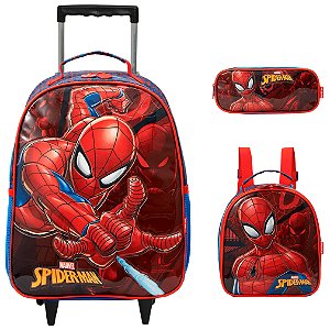 Kit Mochila Infantil De Rodinhas Spider Man Lancheira Grande