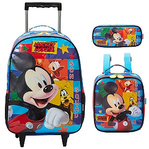 Kit Mochila Infantil Escolar Mickey Rodinha Lancheira Estojo