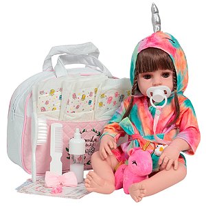 Boneca Reborn Realista Saída De Banho Unicórnio Kit Completo