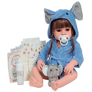 Bebê Reborn Menina Realista Com Saída De Banho Elefantinho