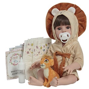 Boneco Reborn Realista Arthur Roupão Leãozinho Com Itens