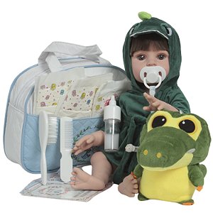 Bebê Reborn Menino Saída De Banho Jacaré Bolsa 17 Itens