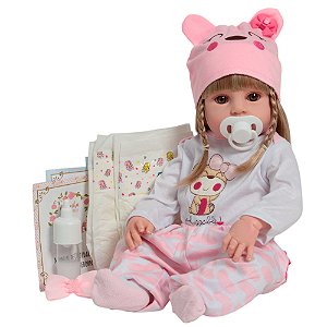 Bebê Reborn Boneca Valentina 46cm Loira Fofinha + Itens