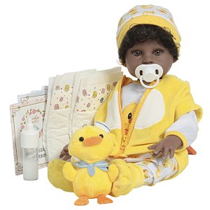 Boneco Reborn Bebê Menino Negro Roupa Patinho + Acessórios