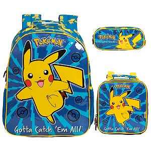 Kit Mochila Infantil Escolar Pokémon Lancheira Estojo Azul