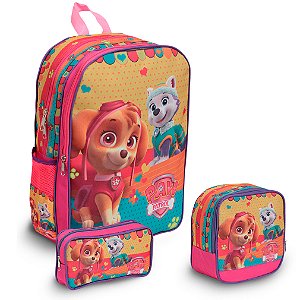 Kit Mochila Infantil Menina Patrulha Canina Lancheira Estojo
