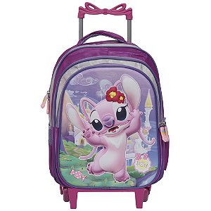 Mochila Infantil De Rodinhas Lilo E Stitch Angel Cor Roxo