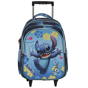 Mochila Infantil Escolar Com Rodinhas Stitch 3d Cor Azul