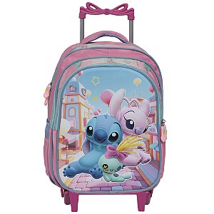 Mochila Infantil Rodinha Stitch Angel 3d Cor Rosa Creche