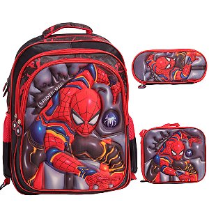 Kit Mochila Infantil Homem Aranha Costas 3d Volta Aulas