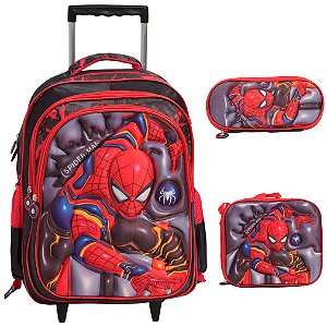 Kit Mochila Infantil Rodinha Homem Aranha Grande 3 Peças