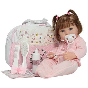 Boneca Reborn Fio A Fio Com Acessórios Menina Pagão Rosa