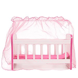 Berço De Boneca Com Mosquiteiro Rosa Em Mdf Divertido