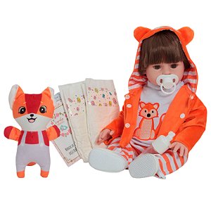Boneco Reborn Realista Silicone 46cm Raposa Pelúcia 13 Itens