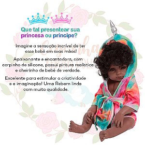 Boneca Bebe Reborn Realista Negra Roupão Unicórnio Completo