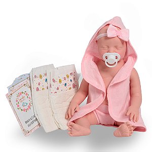 Boneca Bebe Reborn Realista Menina Saída De Banho Rosa 42cm