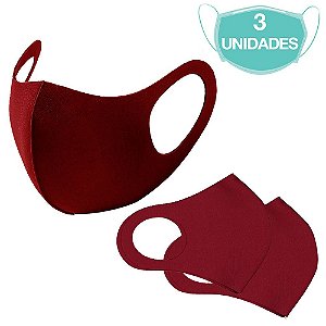 3 Máscaras Laváveis Reutilizável Bordô Cuidado Pessoal