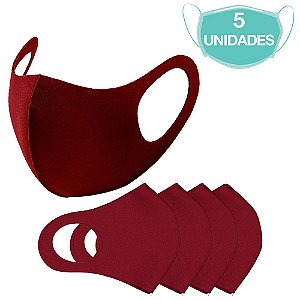 5 Máscaras Laváveis Reutilizável Bordô Cuidado Pessoal