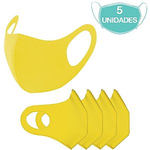 5 Máscaras Laváveis Reutilizável Amarela Cuidado Pessoal