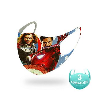 3 Máscaras Lavável Infantil Marvel Vingadores Neoprene Azul
