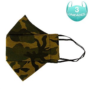3 Máscaras Reutilizável para Adulto 3D em Tecido Camuflada