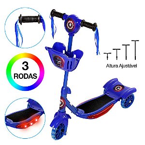 Brinquedo Patinete Capitão América Scooter 3 Rodas c Cesta