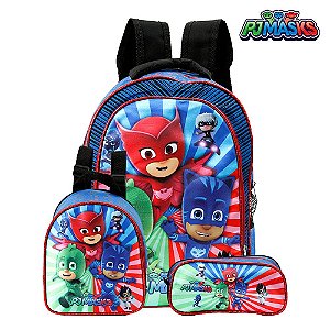 Kit Mochila Escolar Infantil PJ Masks De Costa