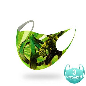 3 Máscaras Lavável Infantil Marvel O Incrível Hulk Neoprene