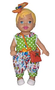 Roupa para Boneca - Kit Jardineira Corujinha - Veste Bonecas tipo Baby Alive - Cantinho da Boneca