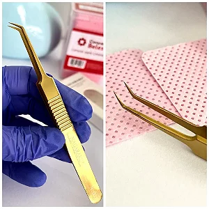 PINÇA CÍLIOS GOLD PROFISSIONAL NAGARAKU N-07 CURVADA FINA