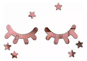 KIT DECORATIVO ESPELHO ACRÍLICO ROSÊ GOLD CÍLIOS ESTRELA
