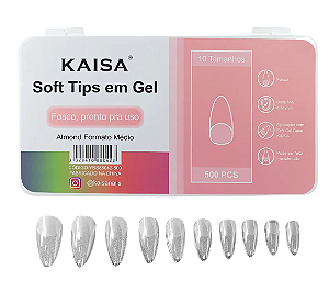 CAIXA SOFT TIPS GEL FOSCO KAISA ALMOND MÉDIO (500 UNIDADES)
