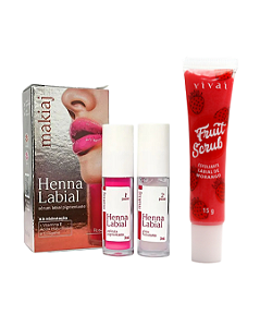 KIT HENNA LABIAL MAKIAJ + SCRUB ESFOLIANTE MORANGO