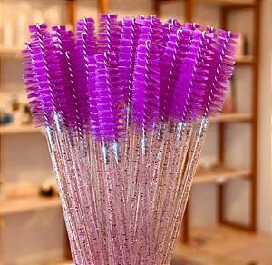 ESCOVINHA DE CÍLIOS ROXO GLITTER (50 UNIDADE)