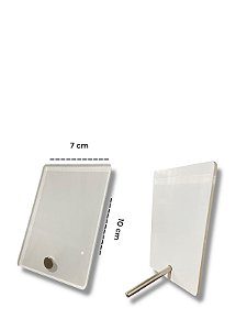 PLACA ACRILICO RETROVERSO 4MM 10X7CM SUPORTE DE METAL