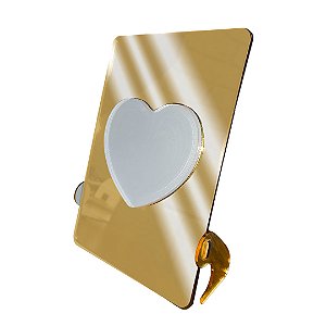 PORTA RETRATO ACRILICO ESPELHO DOURADO APLIQUE CORAÇÃO
