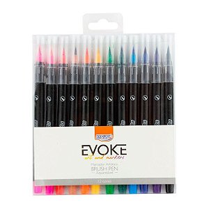 Caneta Marcador Artístico Evoke Brush Pen Pincel Aquarelável 12 Cores Brw