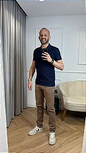Calça sarja masculina slim Thales com elastano