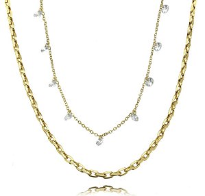 Colar duplo mix cristal dourado