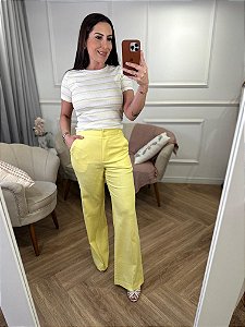 Calça alfaiataria pantalona de linho Rebeca