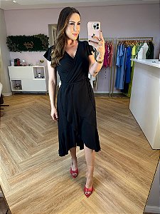 Vestido midi transpassado liso Bianca