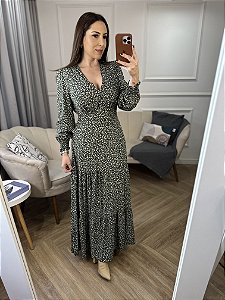 Vestido viscose manga longa Floral