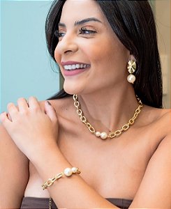 Pulseira cartier luxo com pérola - Folheado a ouro