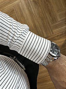Camisa social masculina slim fit fibra de bambu branca listrada