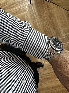 Camisa social masculina slim fit fibra de bambu cinza listrada