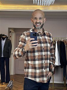 Camisa masculina xadrez flanelada terracota