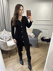 Vestido midi de tricô botões Mila