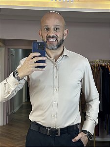 Camisa social masculina slim fit fibra de bambu bege