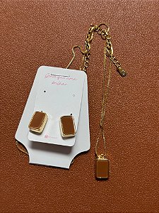 Conjunto esmaltado marrom dourado